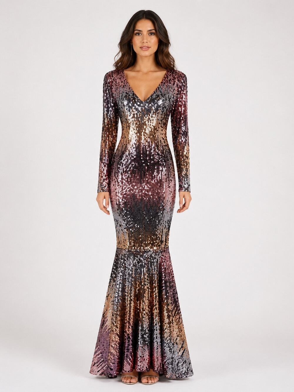 Club L Topshop Sequin Ombré Fishtail Gown Long Maxi Dress Multicolored